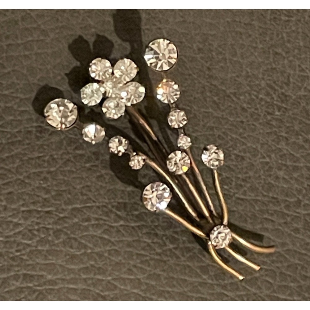 Vintage Austria Flower Brooch Rhinestone Pin 1940s Floral Jewelry